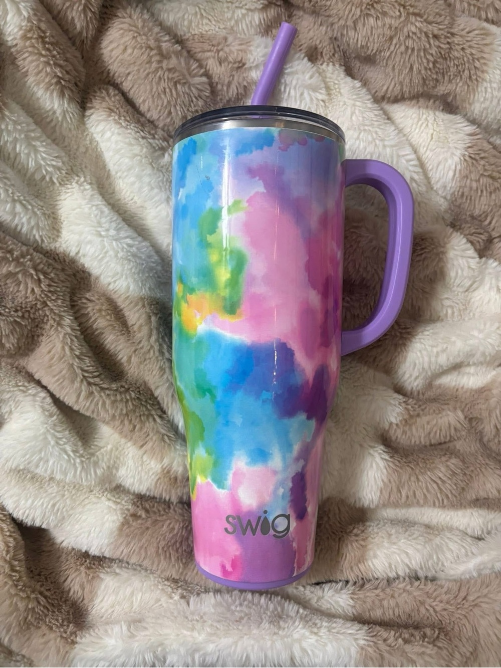 Swig Multicolor Tie-Dye Travel Tumbler with Lavender Handle